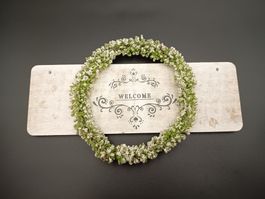 Wandschild Holz Welcome mit Kranz neuwertig 30x10cm