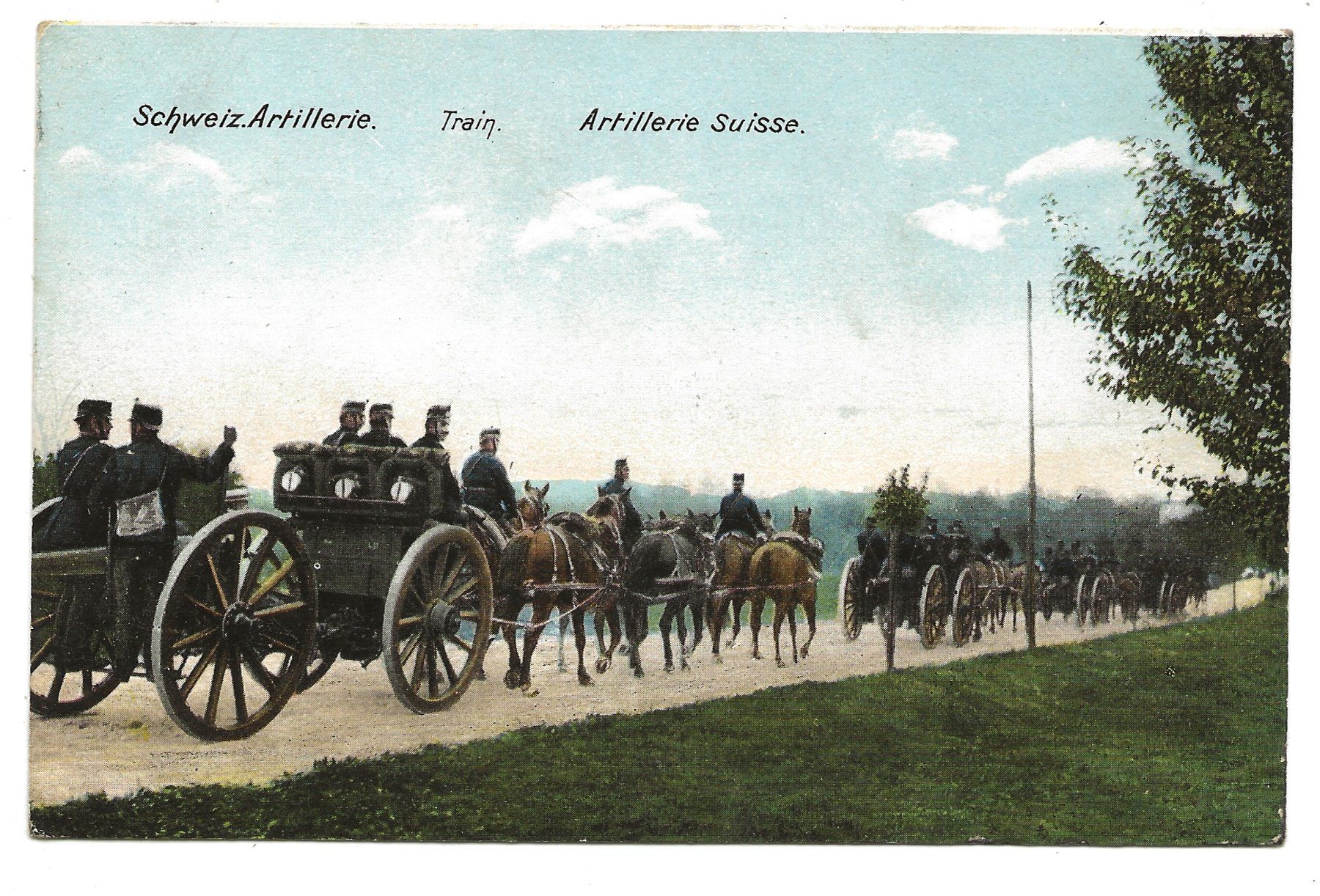 Cartoline postali: Militär - Schweizer Artillerie  Vormarsch  Train - Thun 1908 – Usato da Engelburg venduto da Cartophil