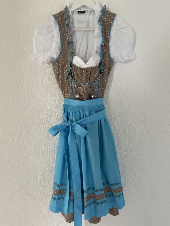 WEOPLKIN Dirndl Damen Mit Blumenmuster - Oktoberfest Trachtenkleid Mit Puffärmeln
