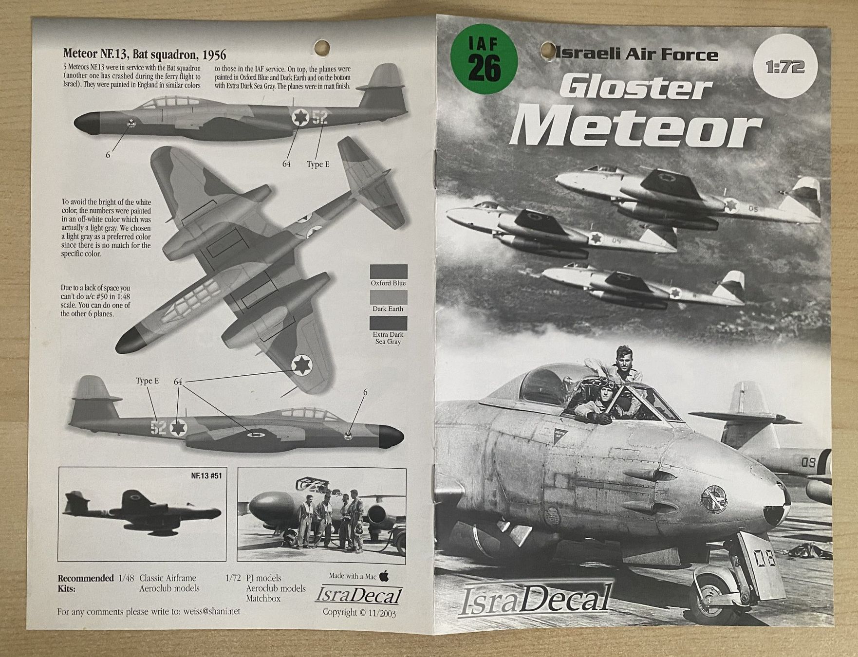 Decals 1/72 - Israeli Air Force Gloster Meteor (Neu (gemäss ...