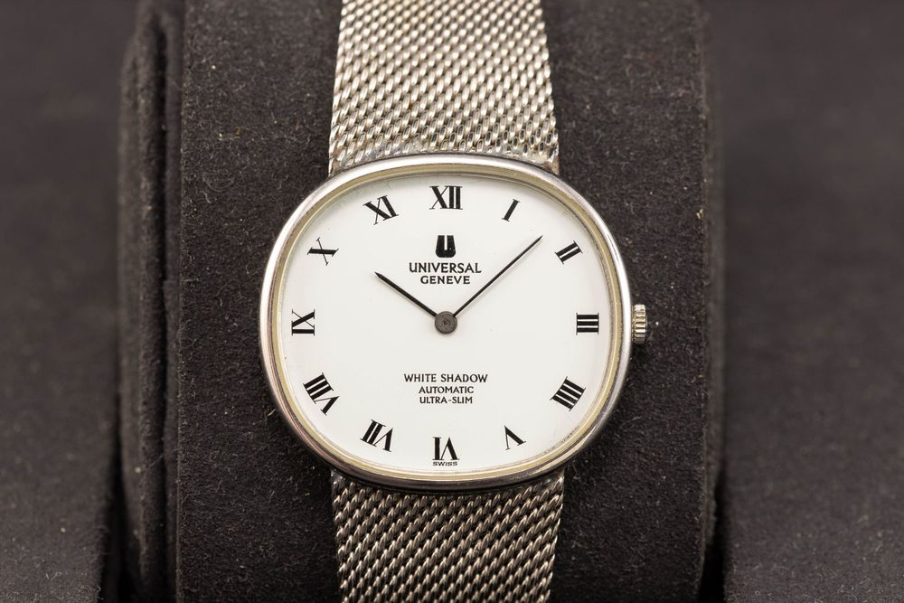 Cadran Vintage Universal Genève White Shadow - Modèle Ellipse Microtor, état Neuf Stock, 100% Original Suisse