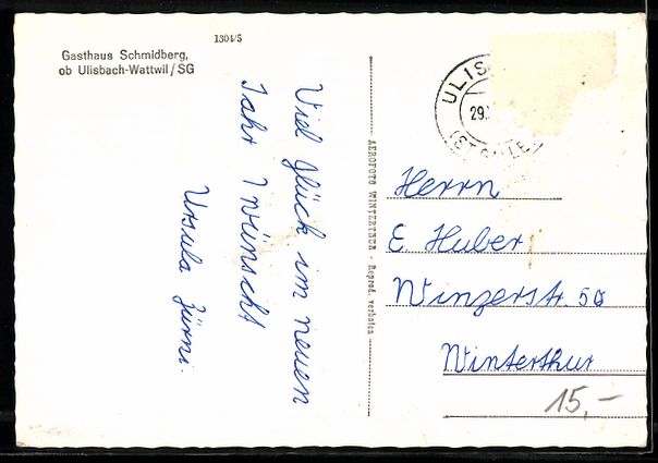 Cartoline postali: Ulisbach-Wattwil /SG, Gasthaus Schmidber – Usato da Berlin venduto da bartko-reher 1