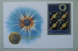 1999 Numisbrief: Sonnenfinsternis + vergoldete 2£-Medaille