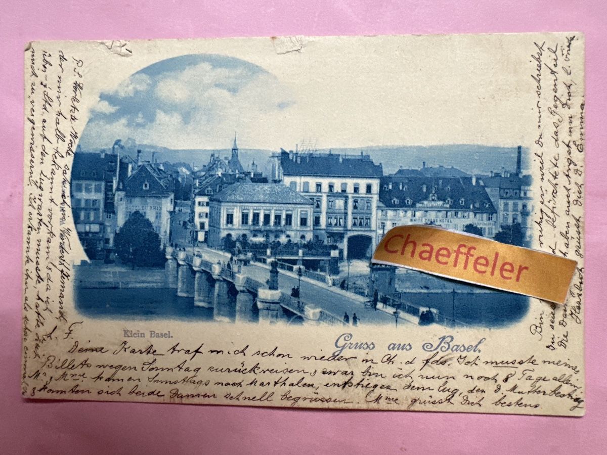 Cartes postales: 1901 Gruss aus Basel. Klein Basel – Défectueux à Zürich par Chaeffeler