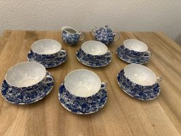 Tee Service blau weiss 6 Tassen , Zuckerdose, Cremier