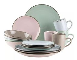 LIVIQUE Geschirr Set Metallic Rim aus Keramik mehrfarbig NEU
