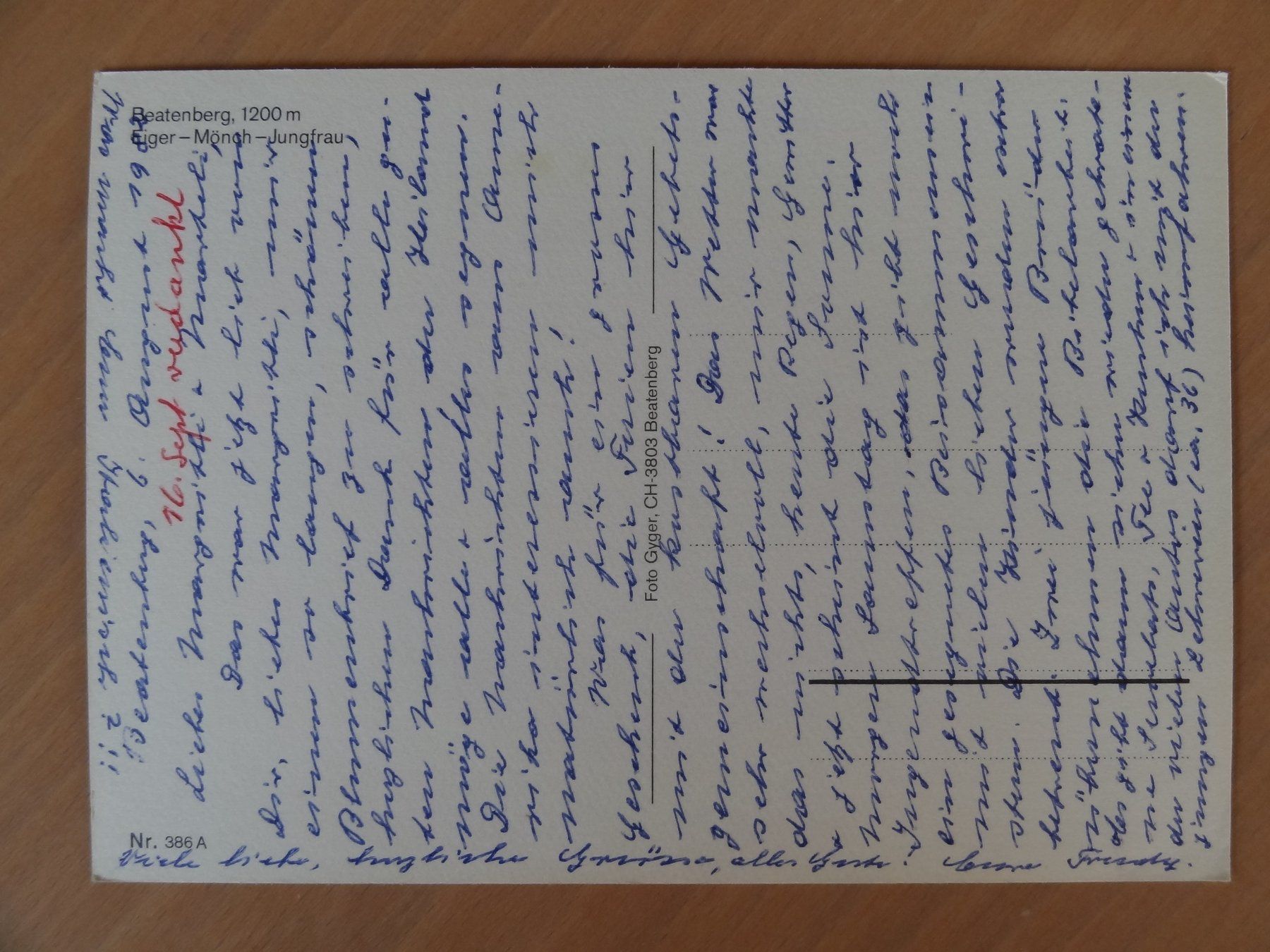 Cartoline postali: Beatenberg - Jungfrau Suisse été 1982 – Usato da St Léonard venduto da Riglin 1