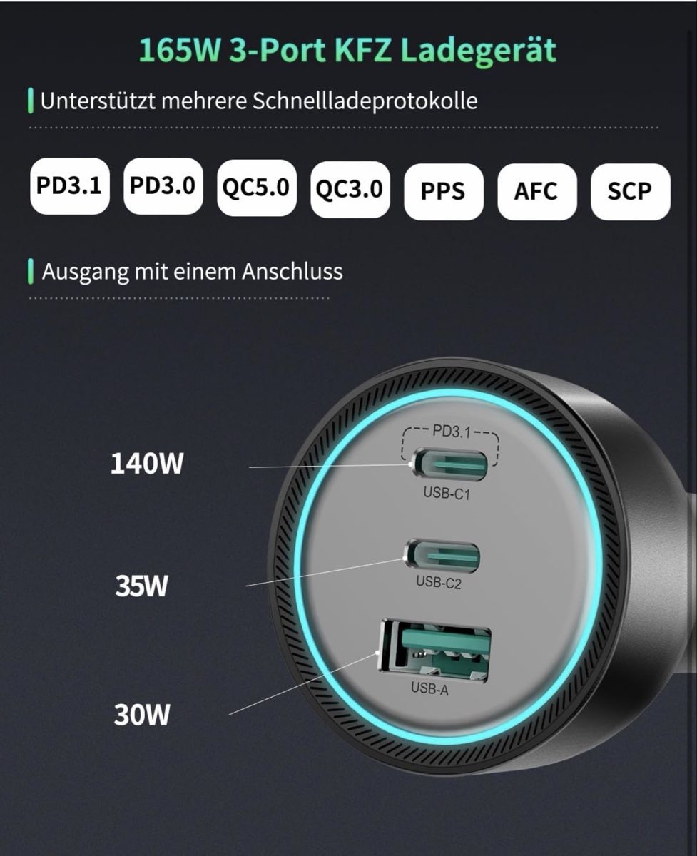 Unità & Adattatore: Recoren 165w PD 3.1 Car Charger – Nuovo (secondo la descrizione) da Winterthur venduto da Ennio1984