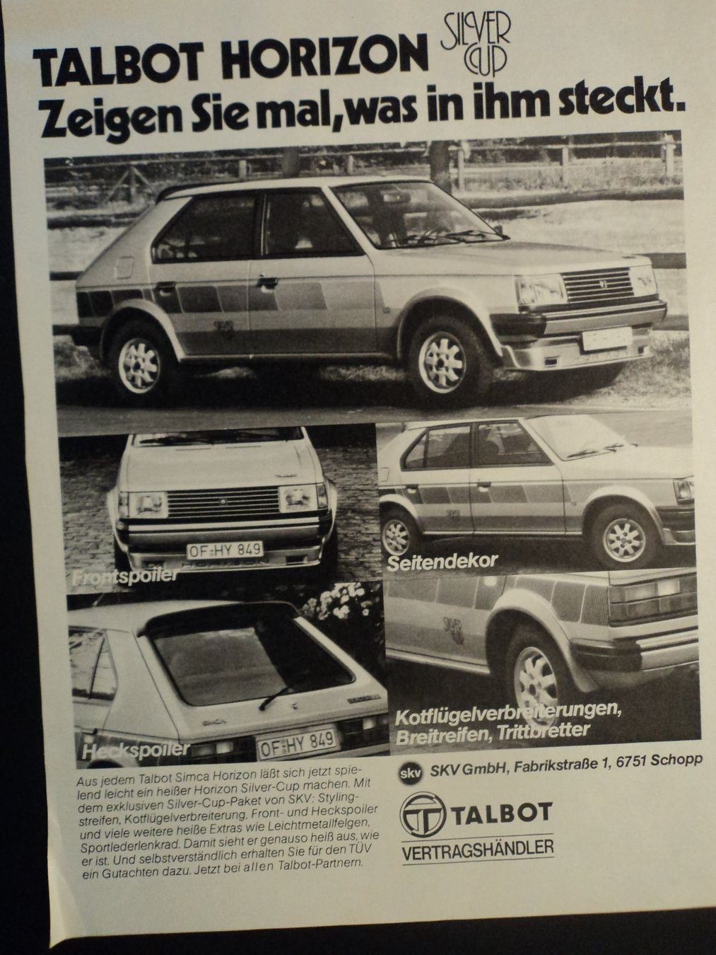 Talbot Documenti: Prospekt Werbung Talbot Horizon Silver Cup 1980 – Usato da Schwarzenburg venduto da modelCARama 1