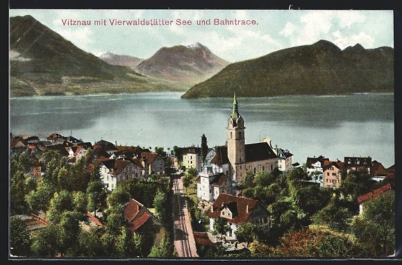 Cartoline postali: Vitznau, Ortsansicht mit Vierwaldstätte – Usato da Berlin venduto da bartko-reher