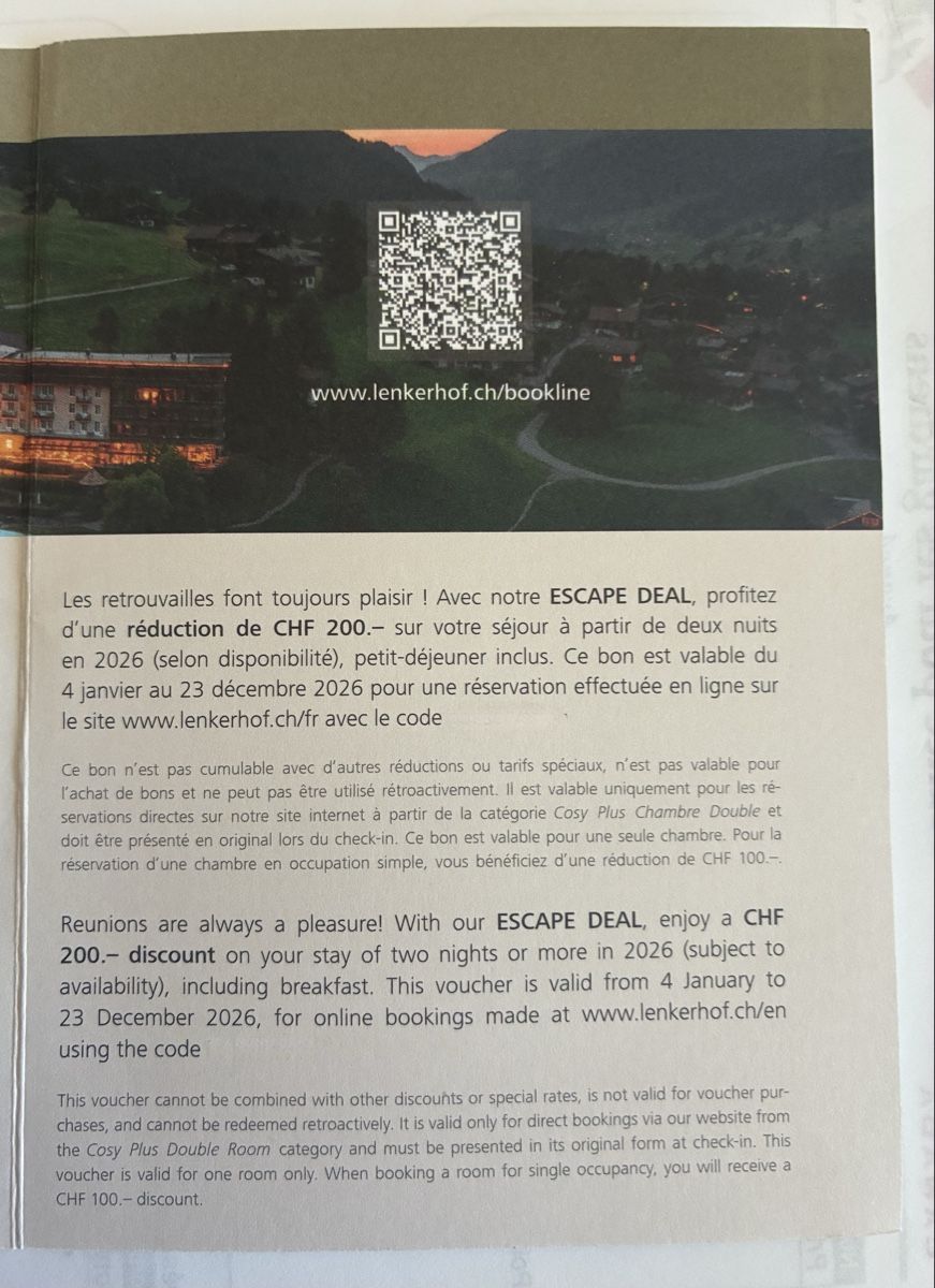 Buoni: Bon 200 CHF Lenkerhof Gourmet Spa Resort – Nuovo (secondo la descrizione) da Neyruz FR venduto da Shcc17 1