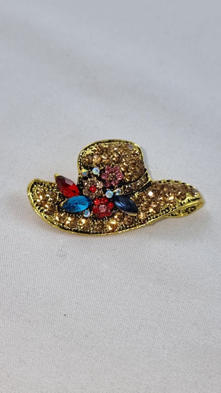 Spille & Fermagli: Schicke Brosche, Strass Hut, Goldfarben 549 – Usato da Wald ZH venduto da Martin79 2