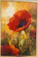 Original Ölgemälde "Mohnblume" im Goldrahmen, Top Zustand!