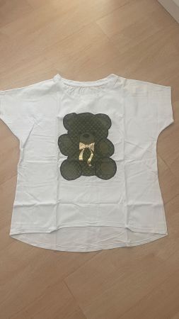 T-Shirt Weiss mit Teddy-Motiv, 95% Baumwolle