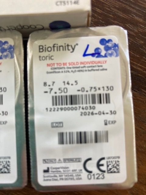 Kontaktlinsen: Biofinity Toric - 5 Monatslinsen - Sph: -7.5, Cyl: -0.75, Ax – Neu (gemäss Beschreibung) aus Pfäffikon ZH von GZHDZV 3