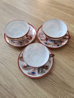 3x Vintage China Tee-Tassen mit Untertellern, Japan Design