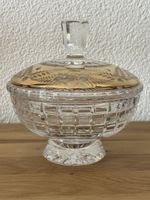 Edle Kristall Bonbonniere mit Golddekor schwere Deckeldose