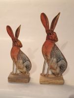 Hasen Deko, 2 Stück, Frühling Osterzeit, Holz Sockel
