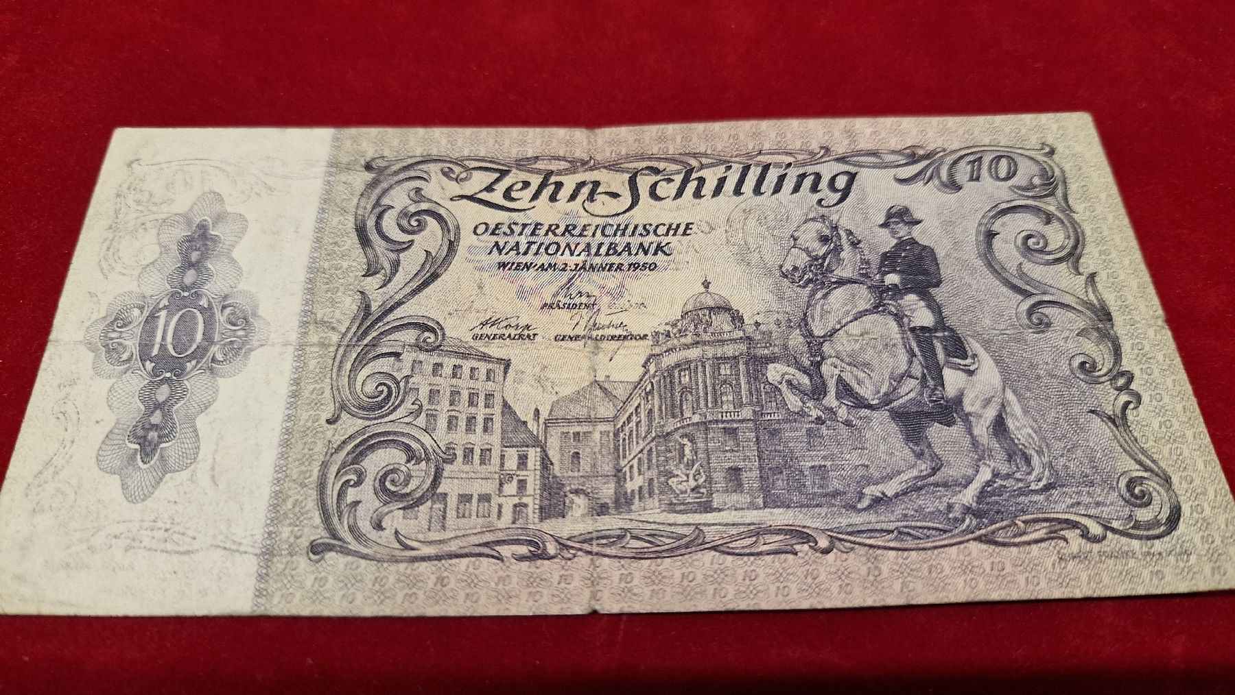 Banconote: Originale 10 Schilling Banknote, Oesterreich 1950, – Usato da Herisau venduto da MoneyisPower.AR
