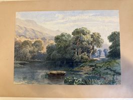 Aquarell Landschaftsmalerei, signiert AH 1874, Vintage🎨🖼️