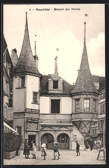 Cartoline postali: AK Neuchatel, Maison des Halles – Usato da Berlin venduto da bartko-reher