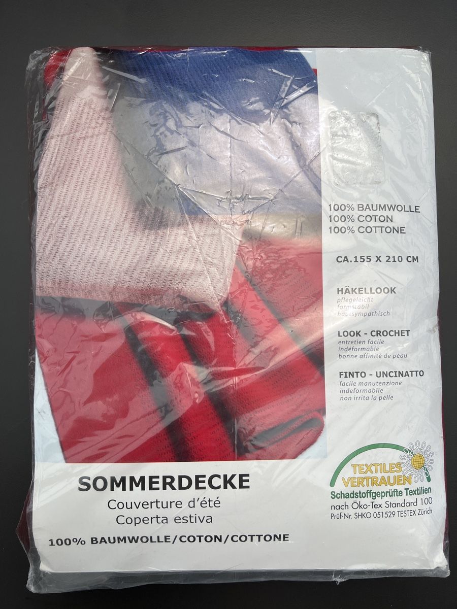 Coperte: Sommerdecke, Baumwolle, rot Häkeloptik, 155x210 cm – Nuovo e nell'imballaggio originale da Wettingen venduto da stern910