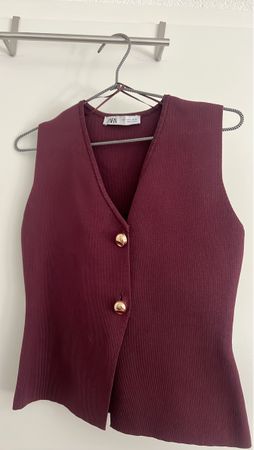 Zara Sleeveless Vest Burgundy Gold Buttons