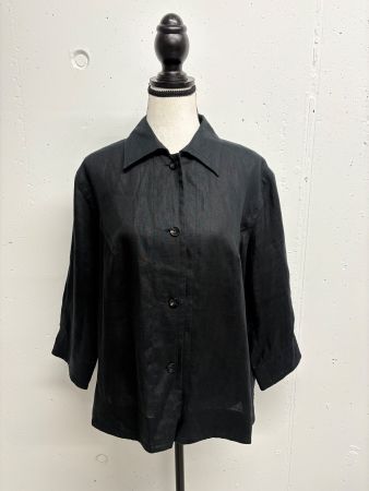 Seidensticker Leinenbluse Gr. 42 schwarz Bluse 7/8 Ärmel