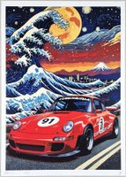 Death NYC Pop Art Druck " Van Gogh Hokusai Wave Porsche 911