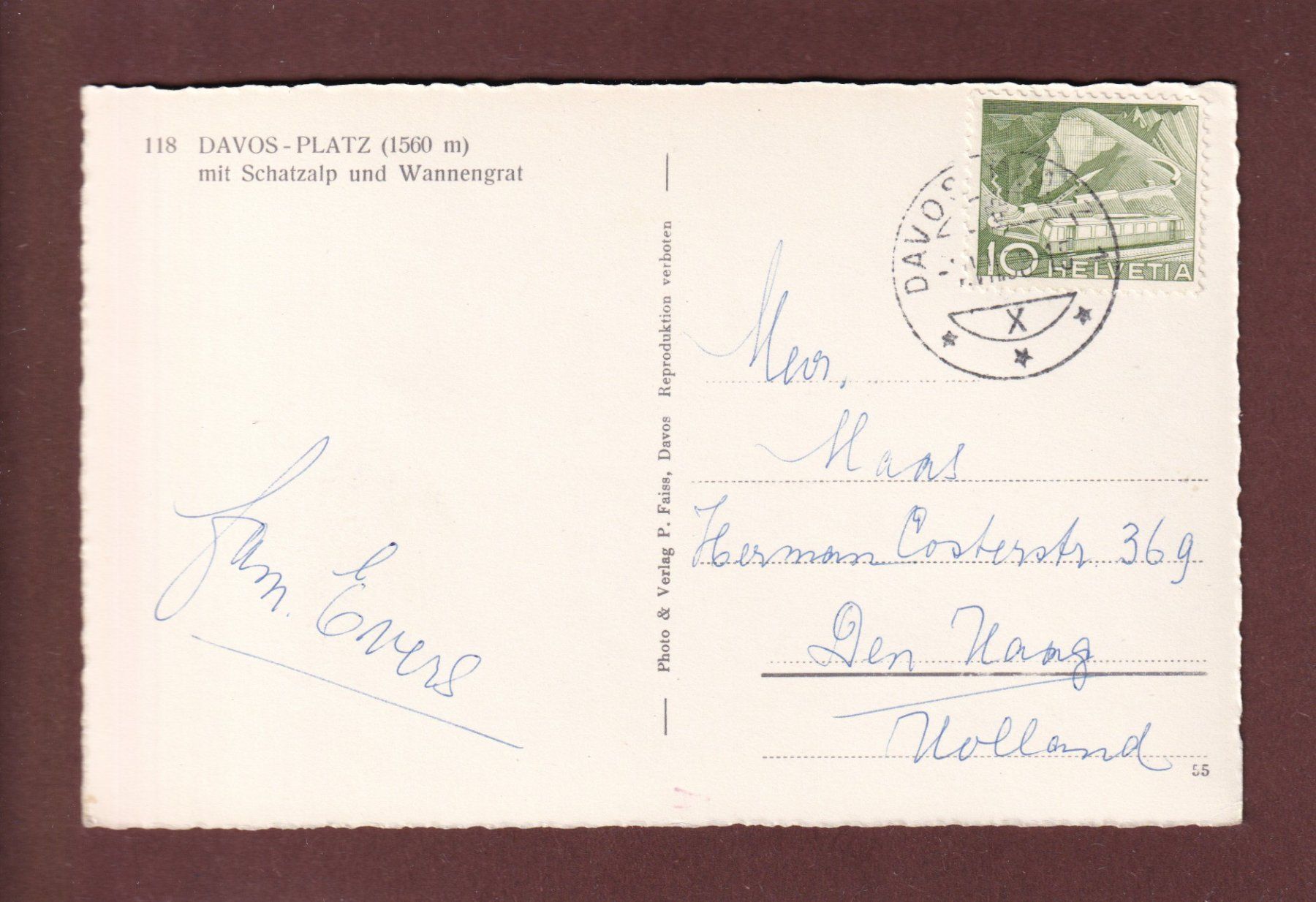 Cartoline postali: DAVOS-PLATZ - 1958 – Usato da Pully venduto da nicecards 1
