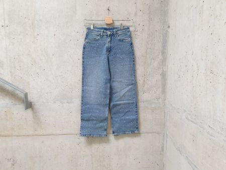 NEUF, Jeans, bleu denim, wide leg, strass, fille, taille 140