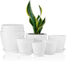Blumentöpfe 8er Set weiss mit Untersetzer & Abflussloch
