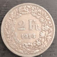Schweizer 2 Franken Münze. Jahrgang 1914