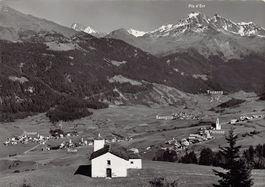 Vogelschau-AK: Oberhalbstein Cunter Savognin gelaufen 1962