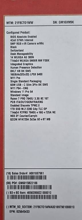 Lenovo Notebook: ThinkPad T14s Gen 4 mit Garantie bis 2028-12-01 – Nuovo (secondo la descrizione) da Birmenstorf AG venduto da Pegastore 2