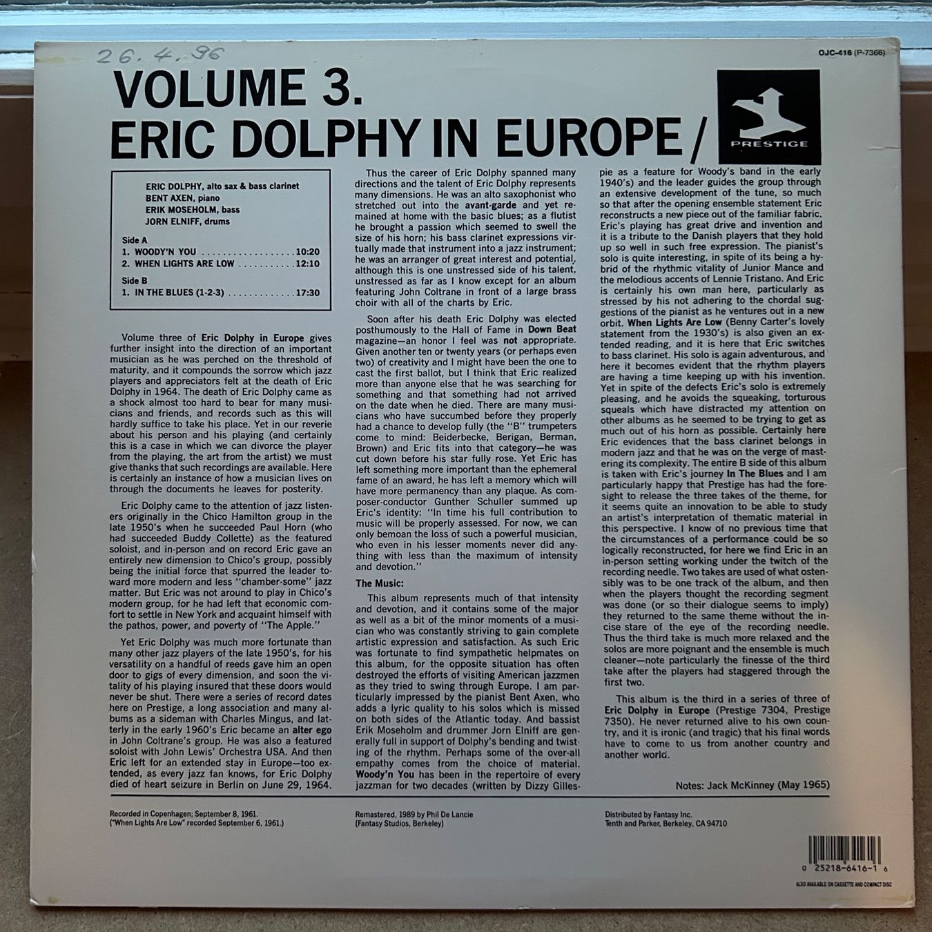 Schallplatten: Eric Dolphy In Europe Vol.3  Prestige  LP – Gebraucht aus Lausanne von Pask1 1