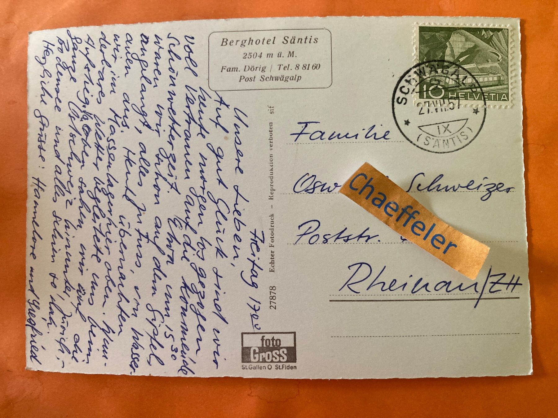 Cartoline postali: 1957 Schwägalp - Säntis – Usato da Zürich venduto da Chaeffeler 1