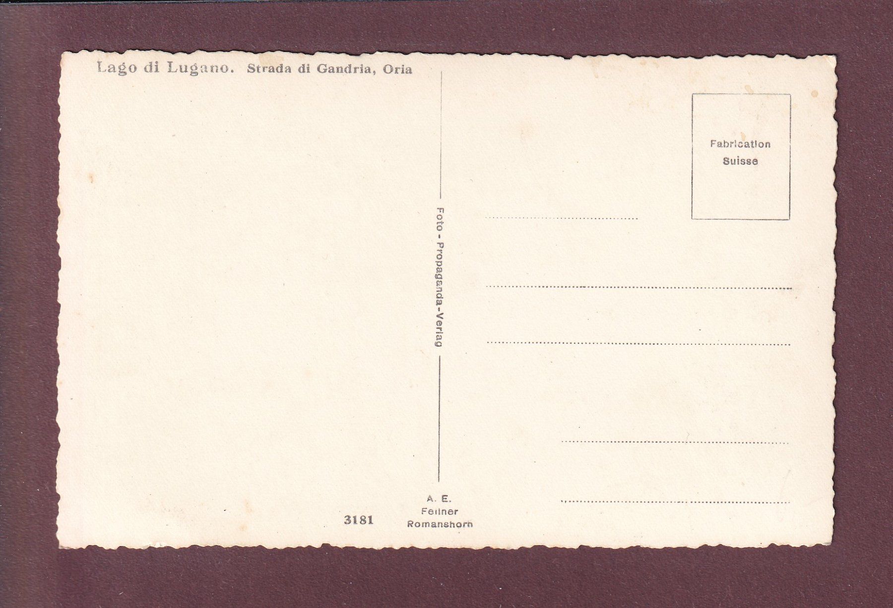 Cartoline postali: Strada di GANDRIA - ORIA – Usato da Pully venduto da nicecards 1