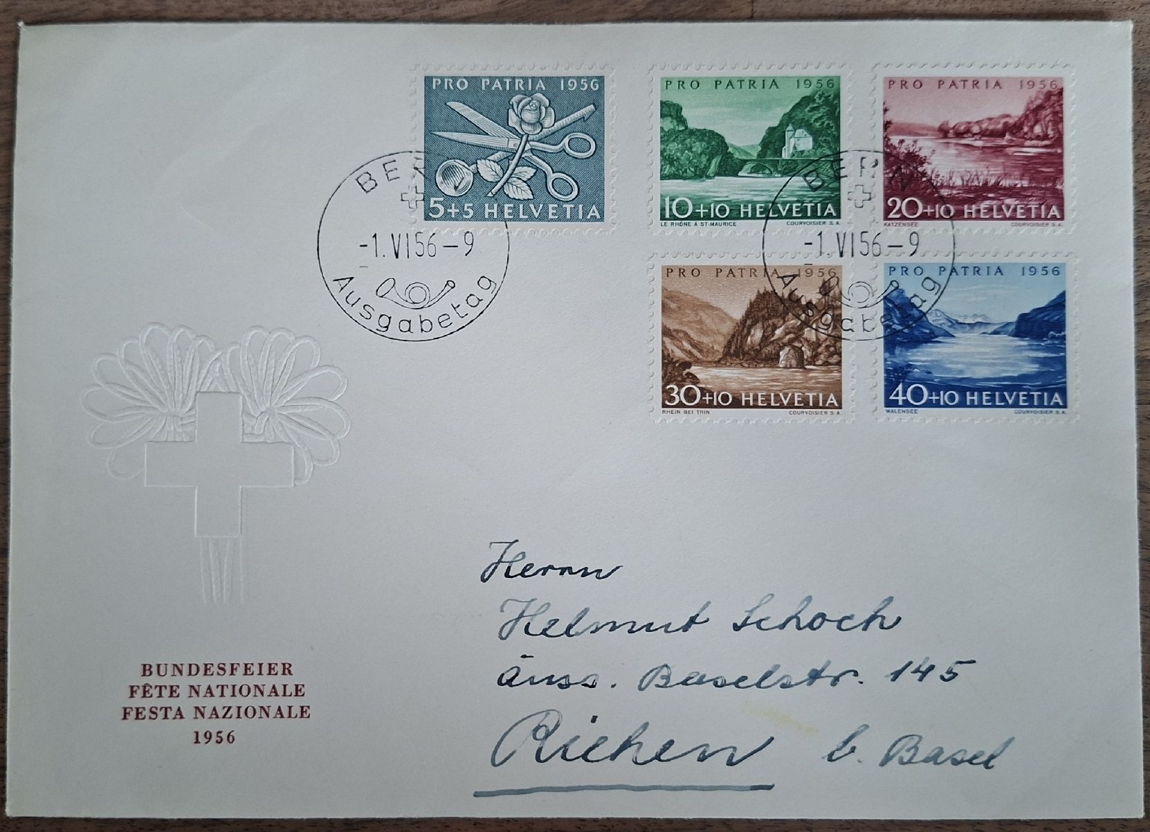 Tutti i francobolli: Pro Patria 1956 FDC  – Usato da Balgach venduto da SIMEON27