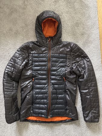 Decathlon Quilted Hooded Jacket Black Orange Size M