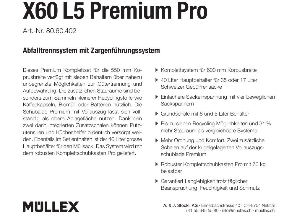 Müllex Cestini per rifiuti: 078 Müllex Abfallsystem X60 L5 Premium Pro – Nuovo (secondo la descrizione) da Derendingen venduto da Meisterstuecke 2