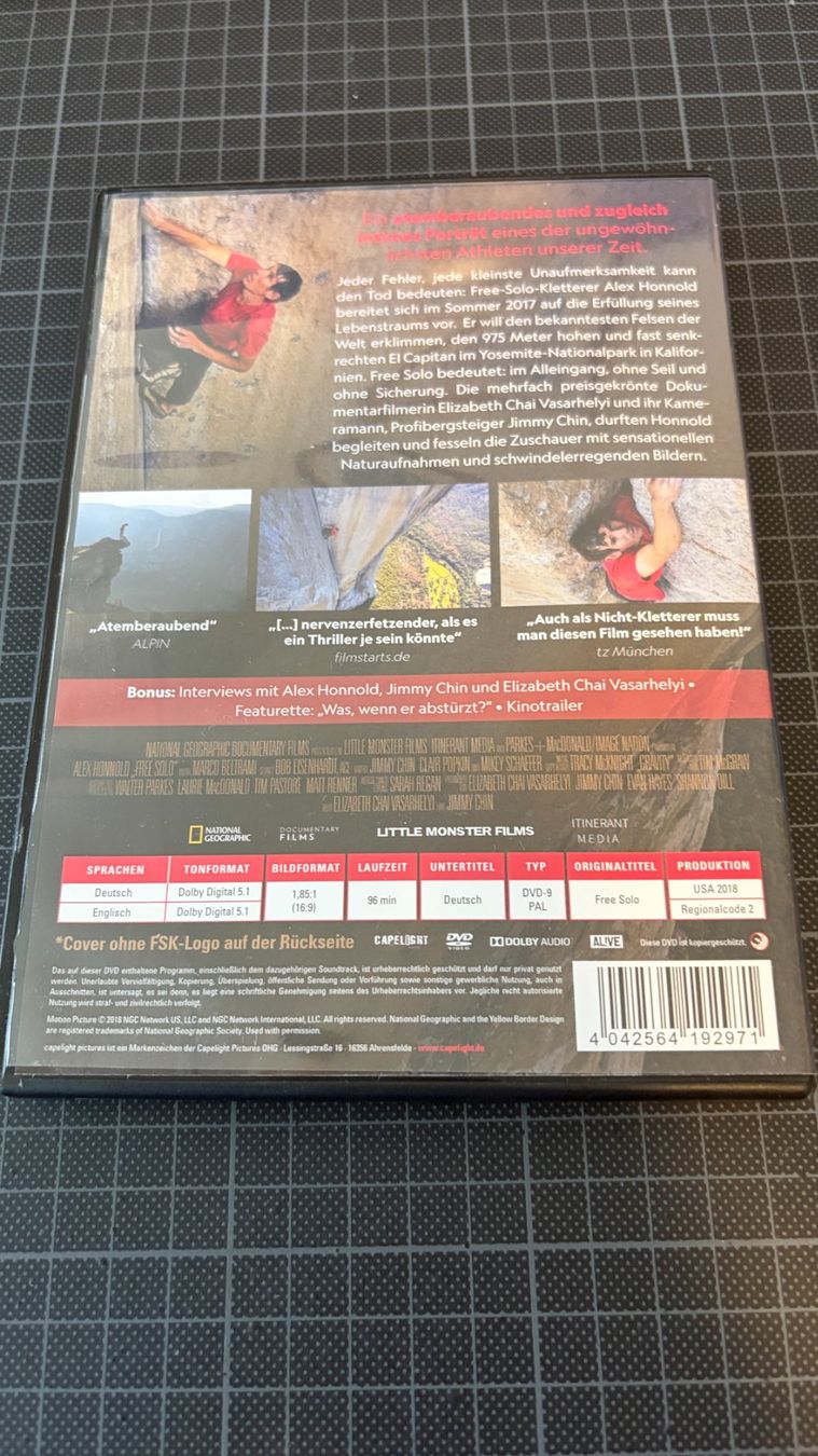 Tutti i DVDs: Free Solo - Ein Leben ohne Angst – Nuovo (secondo la descrizione) da Zürich venduto da Woodstock1 1