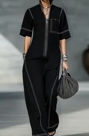 Tuta di viscosa con Zip e Cuciture a Contrasto👌tgM/L 