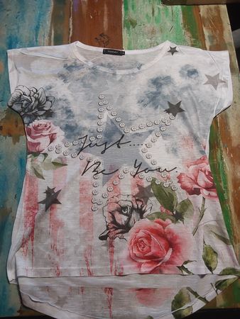 Tee-shirt blanc motif floral étoiles "Just be you", M