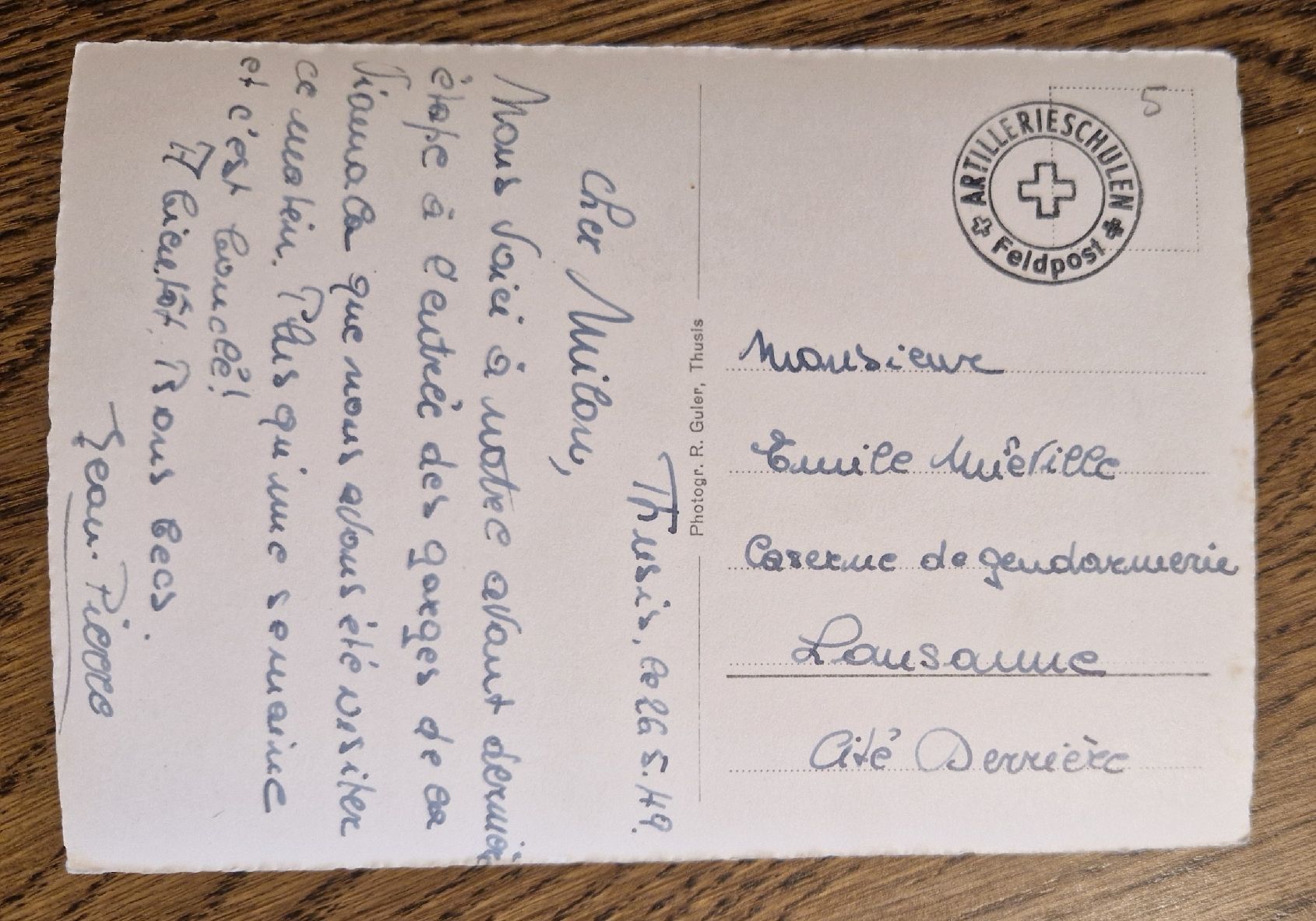 Ansichtskarten: Thusis mit Heizenberg 1949, Feldpost – Gebraucht aus Ebikon von Donar50 1