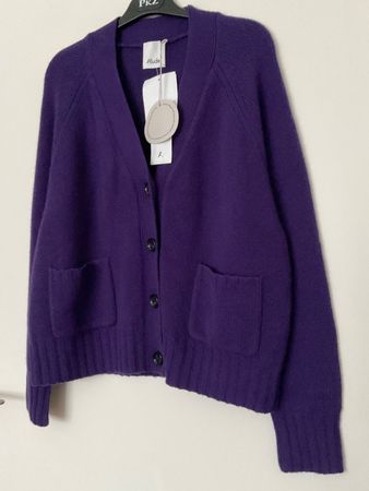 ALLUDE Wolle Kaschmir Strickjacke Gr XL violett NEU NP 450