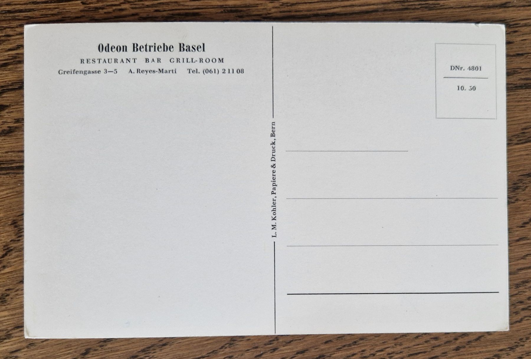 Cartoline postali: Odeon Betriebe Basel, Restaurant, Bar, Grill-Room – Usato da Ebikon venduto da Donar50 1