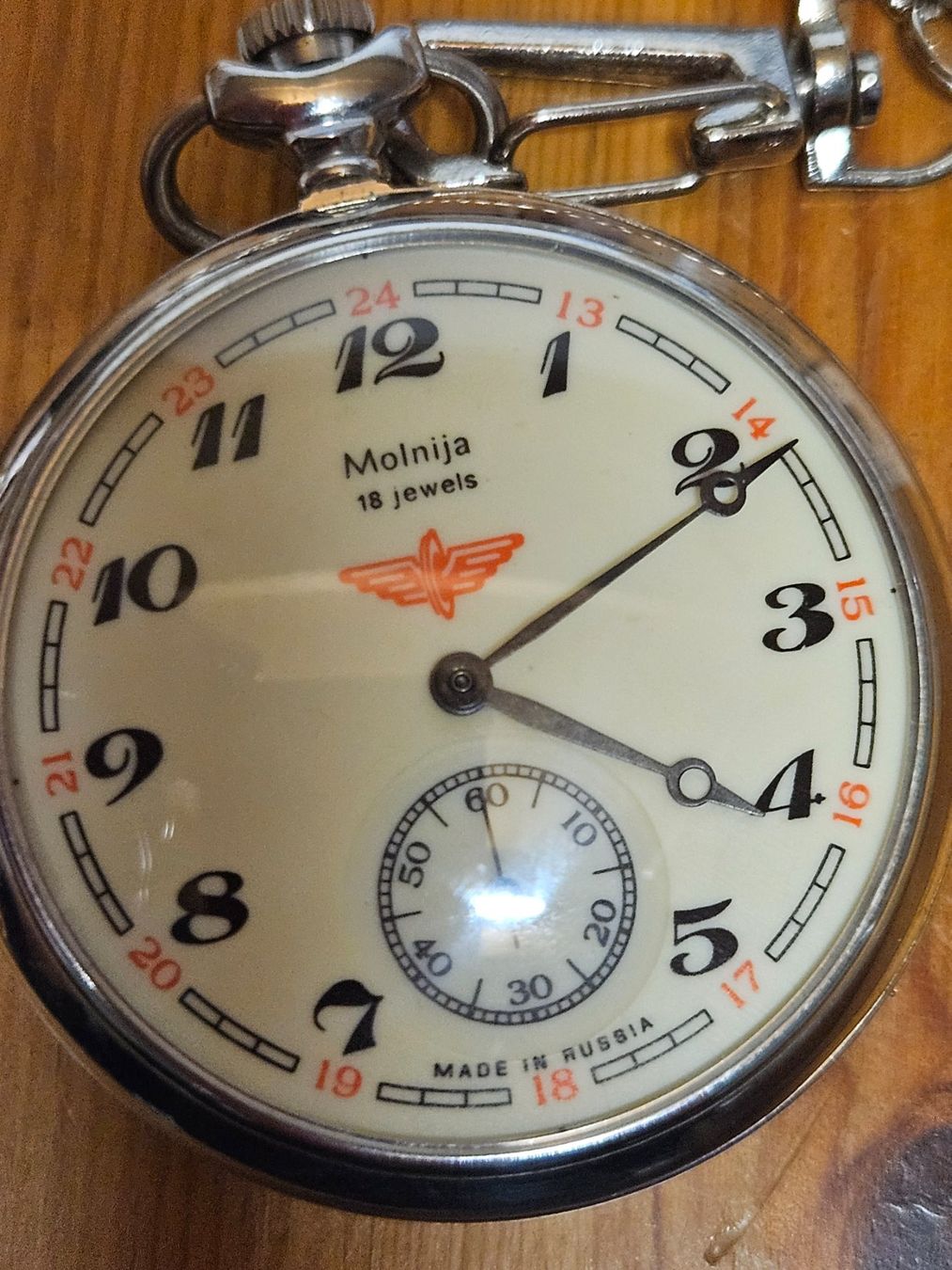 Taschenuhr Molnija 18 Jewels Dampflok Muni USSR (Gebraucht) in