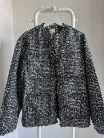 H&M Tweed Jacket in Schwarz-Silber mit Metallic-Effekt, S
