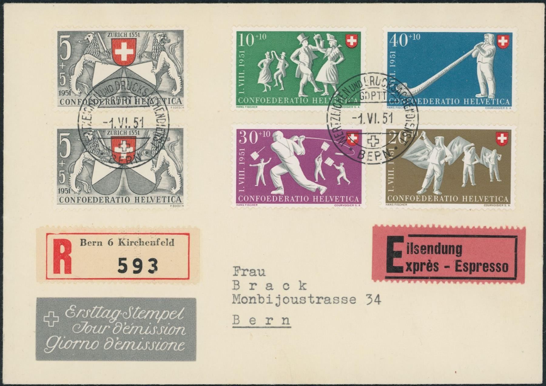 Tutti i francobolli: 1951 - Pro Patria - FDC ET – Usato da Schindellegi venduto da leecollect